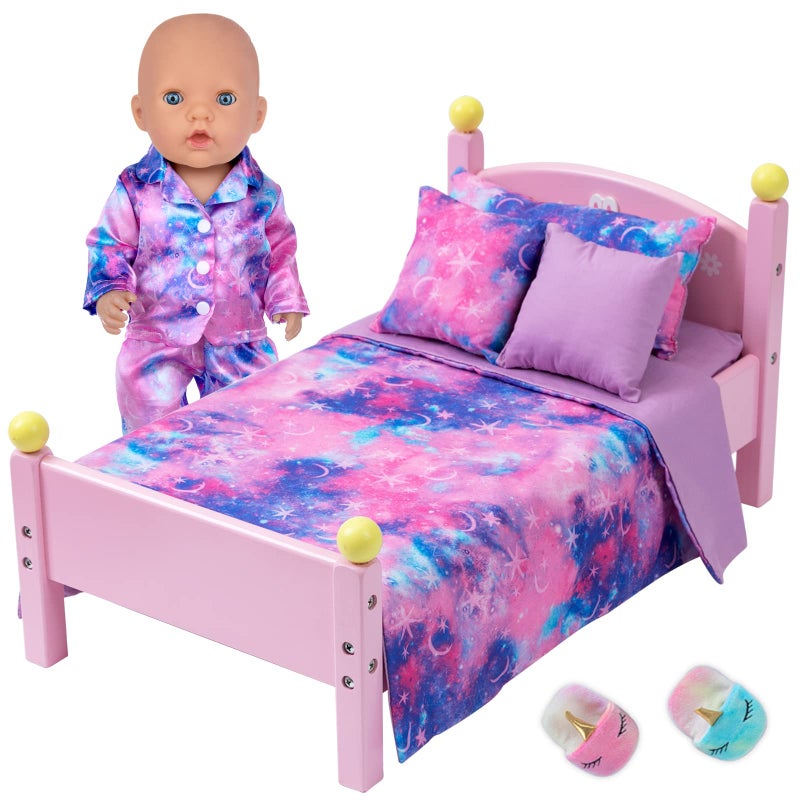 K. T. Fancy K.T. Fancy 8 PCS 18 Inch Girl Doll Clothes and Accessories Sleeping Sheet Pajamas Eye Mask Unicorn Slippers Pillow(Doll and Bed are Not Included) - Image 4